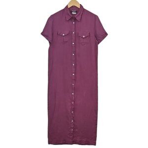 Nira Nira  | Vintage 100% Linen Maxi Shirtdress | Plum/Burgundy | Lagenlook
